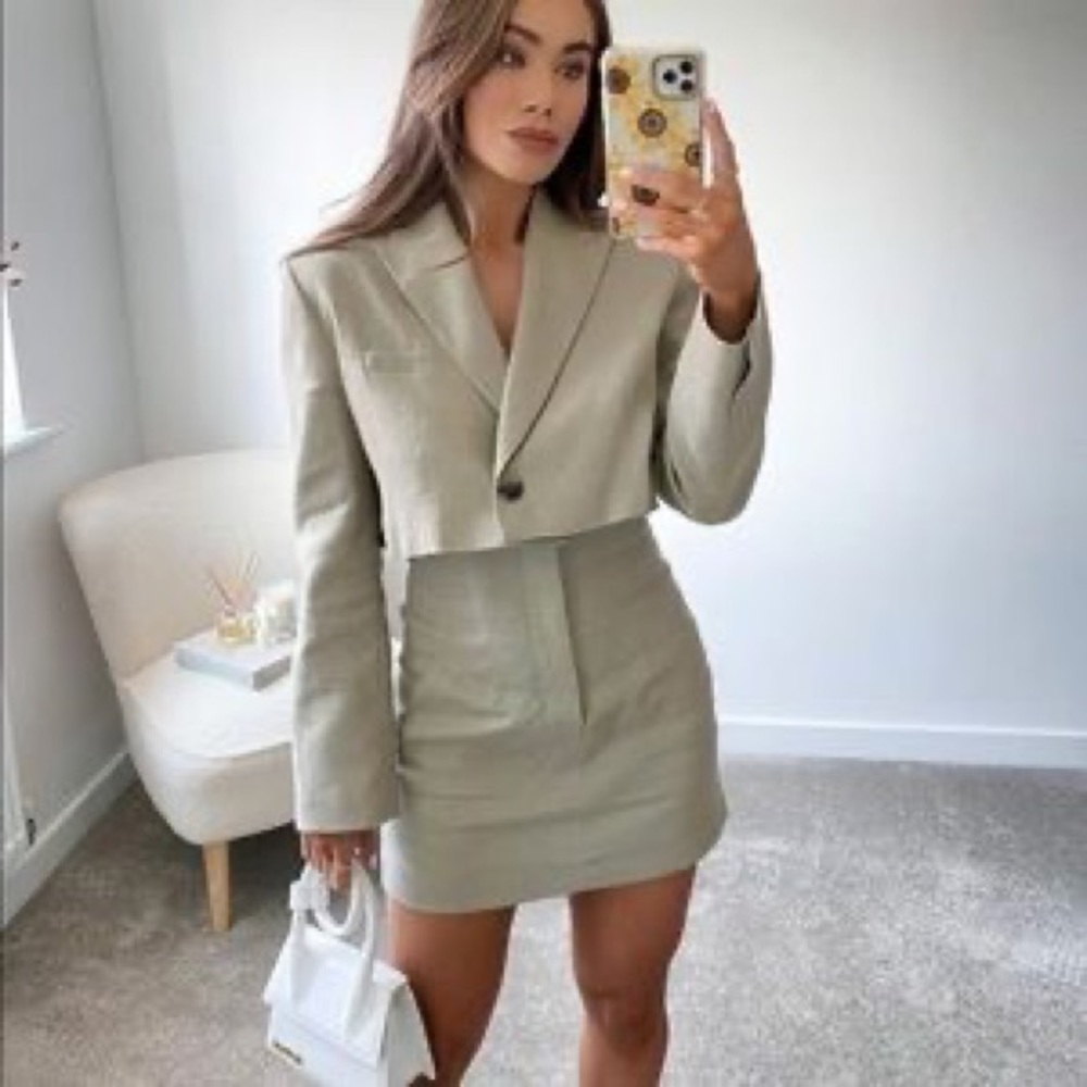 zara cropped blazer linen